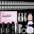Beetles Gel Nail Kit Flat-X, Square Short, 320pcs 16 Sizes Nail tips, with 15g Nail Glue Gel Hands-Free, 7.5ml Base Gel & Top Coat, Mini Lamp, for Acrylic Press On Nail, Extension DIY Set at Home
