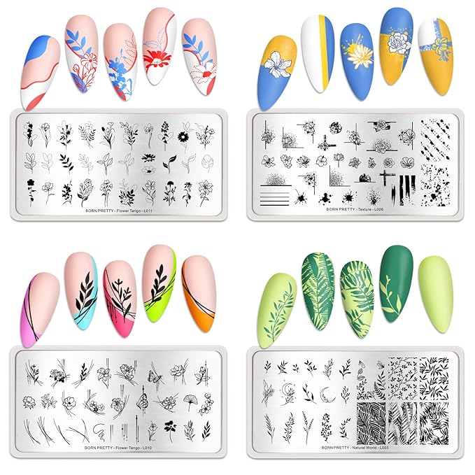 BORN PRETTY Stamping Temeplates Nail Art Stamping Plates Flower Leaves Theme Nail Image Plates Nail Manicuring DIY Printing Tools 4PCS