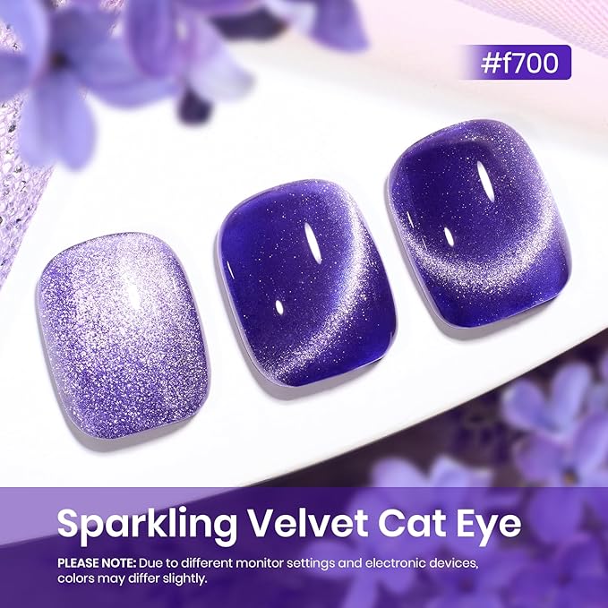 Beetles Cat Eye Gel Nail Polish, 15ML Purple Cat Eye Holographic Glitter Gel Polish with Magnet Soak Off UV Shimmer Velvet Gel Celestial Veil Series French Nail Art Design Manicure Gifts for Women