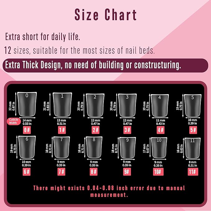 NOVO OVO Upgraded Extra Thick Short Duck Feet Nail Tips Full Cover for Press on Acrylic, Clear Pre-Etched Matter Flare Wide French Soft Gel Fake False Nail Extension Full Coverage x 12 Sizes 360 pcs