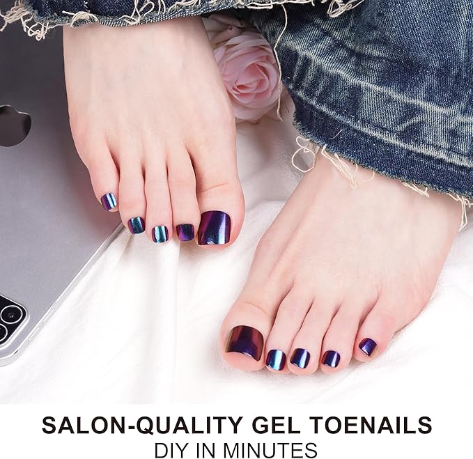 DANNI & TONI Semi Cured Gel Toenail Strips Chrome (Lapis Luster) Holographic Toe Nails Stickers Mirror Gel Pedi Wraps 37 Stickers
