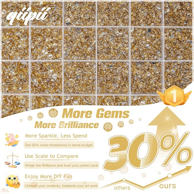 Champagne Golden Crystal Resin Rhinestones w B7000 Glue for Bedazzling Crafting 2mm-6mm Flatback Stones Diamonds Crystals Gems Bedazzler Kit Charms for Nails Face Makeup Tumblers Bottles Crafts