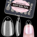 Extra Short Almond Soft Gel Nail Tips,120PCS Pre Buff Full Cover Shaped Nail Extenison Tips Half Matte Gel Nail Tips Acrylic False Nail Tips