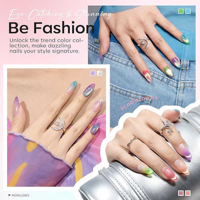 modelones Cat Eye Gel Nail Polish, 6 Colors Jelly Neon Set with Magnet Sparkle Galaxy Series Nail Gel Polish Kit Soak Off Led Nail Art Manicure Salon DIY Gifts