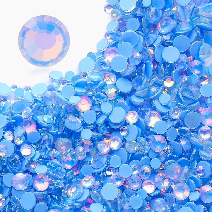 F Light Blue Flatback Rhinestones, Glass Rhinestones for Nail Art and Craft, Glue Fix, Loose Crystal Gemstones(F Light Blue, SS12, 1440pcs, 2.9-3.0mm)