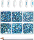 Beadsland 7200pcs Flatback Rhinestones,Blue AB Rhinestone Nail Gems Round Crystal Rhinestones for Crafts,Mixed 6 Sizes with Wax Pencil Kit, SS3-SS10,Aquamarine AB
