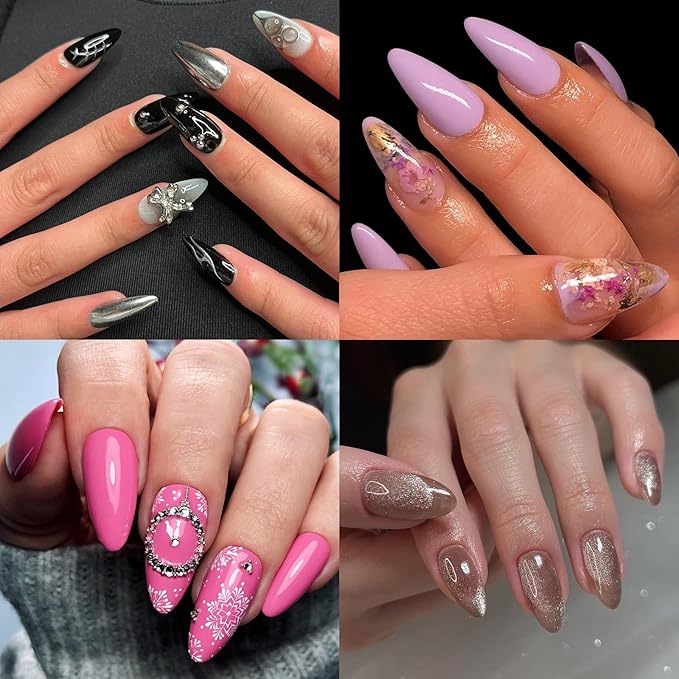 AddFavor 576pcs Almond Press on Nails Medium Fake Nails Full Cover Glossy Medium Long Length Nails Press on Acrylic False Nail Tips 24 Colors for Women