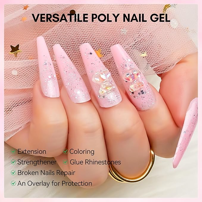 Makartt Poly Nail Gel, Hema-Free Builder for Extension, Coral Pink, 50 ML Poly Strengthener Hard Gels for Trendy Design-Long-Lasting and Easy to Use Manicure