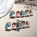 10Pcs Luxury Press on Nails Short Duck Handmade Fake Nails 3D Flower and Rhinestone Design 100% Handmade False Nails with Glue Sparkly French Tip Stick on Nail for Women (Size M)