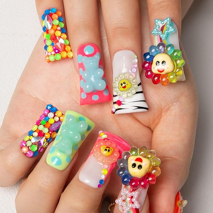 LOVFUL Press on Nails Lovkashi Flower | Handmade with Full Covered Crystals | Reusable Full Cover Nails | Duck Classic Regular 1.3 in | H65-M