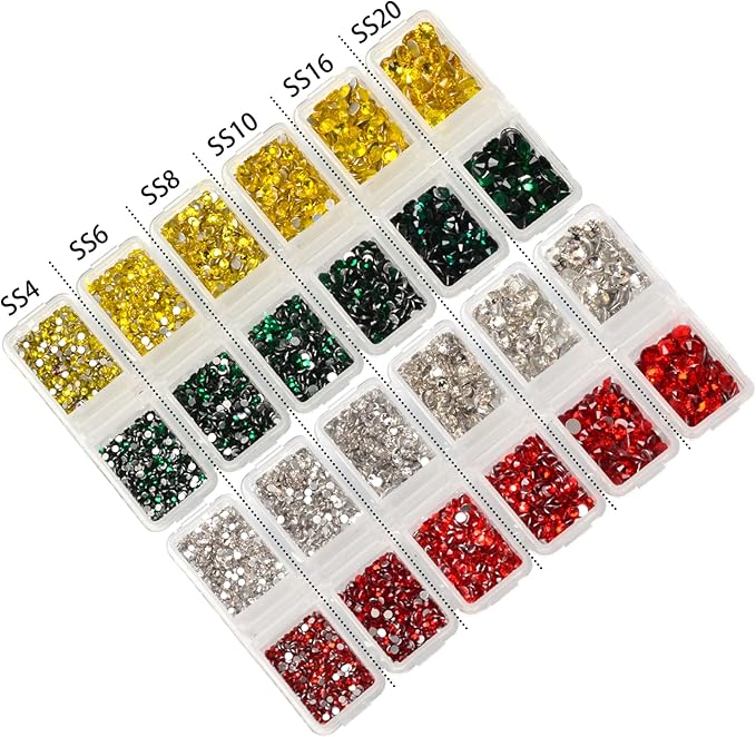 10000 Pieces Rhinestones 6 Sizes Round Crystal Glass Flat Back Rhinestones with 1Tweezers and 1Picking Pen for Nail Art Crafts Clothes Bags DIY (Xmas 4 Colors)