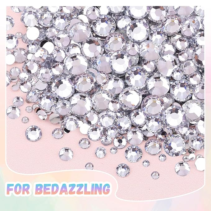 30000Pcs Resin Silver Clear Rhinestones for Bedazzling Crafting with b7000 Jewelry Glue, Bulk Flatback Gems Bedazzler Kit for Crafts Clothes Shoes Fabric Nail Diamond Art, Assorted Size 2/3/4/5/6mm