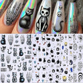 Halloween Skeleton Cat Nail Stickers, Black Cat Self-Adhesive 3D Nail Art Decals for DIY Magic Ball Manicure (5 Sheets)
