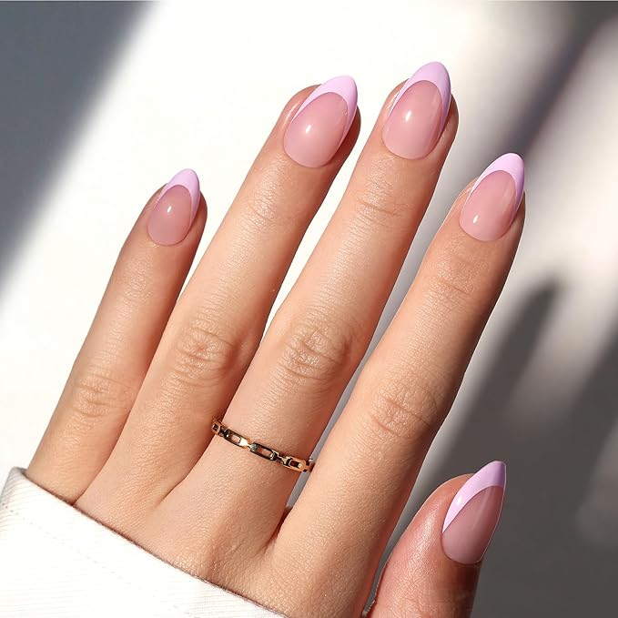 Beetles Purple French Tips Press On Nails, Pastel Spring Press On Nails Short Almond 160 Pcs, Spring Fake Nail Tips Soft Nail Gel False Nails Art DIY For Women