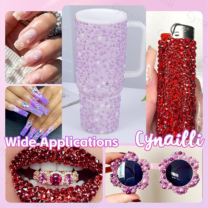 15 Grids Pearls and Resin Rhinestones for Crafting, Purple Red White Bedazzling Gems Kit, Jelly Resin Rhinestones for Nails Face Eyes Makeup Crafts Tumblers Bottles