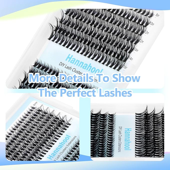 10Rows,Large Pack Grafting Mixed 10-12-14-16mm/14-16-18mm/12-14-16mm Wide Stem Cluster Eyelashes D Curl Individual False Eyelashes Home DIY Eye Lashes Extensions (30D+50D-8-16MM Kit)