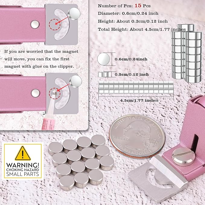 Light Pink(Matte) Adjustable Nail Clippers with Magnet Sizers for Acrylic Nails, Professional Stainless Steel Fake False Nail Tip Clipper Cutter Trimmer, Manicure Tool for Salon Home Nail Art