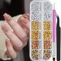 4200 Pcs Nail Art Rhinestones Kit,2-3mm Shiny Gold/Silver/Mixed Colors Rhinestones,3D Pointed Bottom Nail Gems with Tweezers and Dual-end Brush for Manicure DIY Crafts Face Makeup(26-K1-pointed-GS)