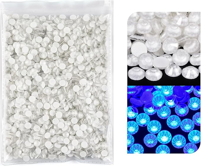 Blinginbox Flatback Rhinestones Round Gems, 1440pcs Luminous Series Glass Stones Neon Gems Non Hotfix Crystal Rhinestones for Nail Charms Crafts Clothes Tumblers,White Neon,SS10.