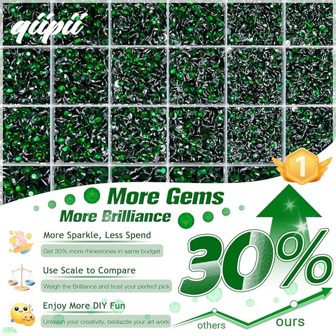 Emerald Green Crystal Resin Rhinestones w B7000 Glue for Bedazzling Crafting 2mm-6mm Flatback Stones Diamonds Crystals Gems Bedazzler Kit for Nails Face Eyes Makeup Tumblers Bottles DIY Crafts