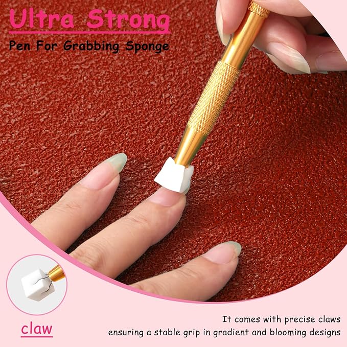 300-Piece Colorful Cube Nail Sponges for Ombre, 1 Gold Metal Clip Pens for Grabbing Nail Art Sponge, 1 Ombre Nail Brush for Nail Art