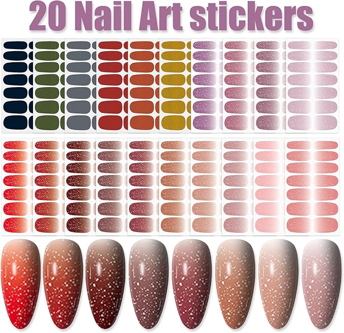 WOKOTO 20 Sheets Red Pink Series Nail Polish Strips For Nails, Ombre Gradient Design Nail Polish Stickers With File, Multi-Color Stick On Nails Stickers Full Nail Wraps Gel Nail Strips Sheets
