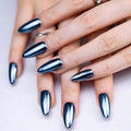 10 Pieces Handmade Press On Nails Medium Almond, Metallic Blue Thickened False Nails, Reusable Fake Nails Almond, Reusable Acrylic Nails (M)