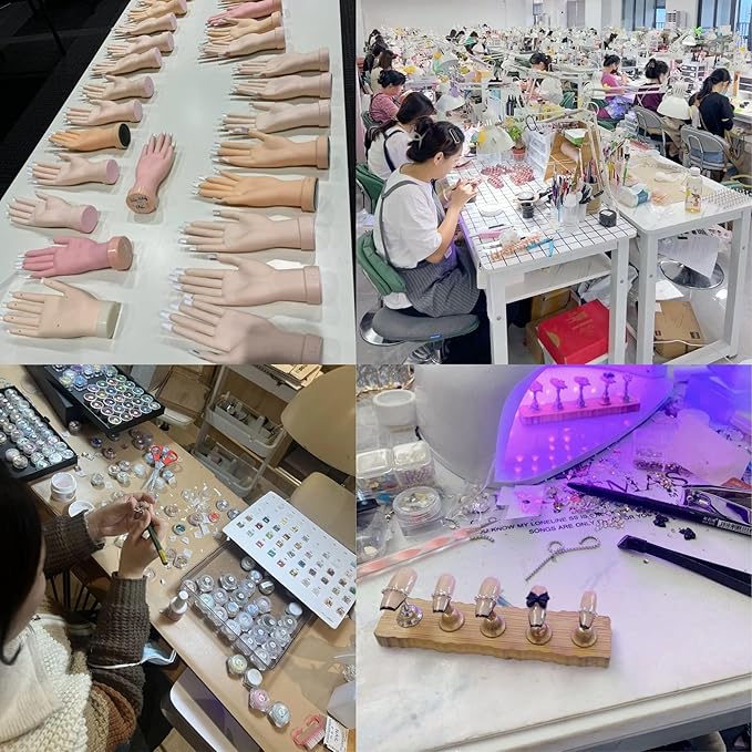 Press On Nails French Tip,10 Pcs Handmade UV Gel Acrylic Nails Press Ons Square,Luxury Glue On Fake Nails with Rhinestone&Glitter Salon Design,Nature Stick On Fake Nails for Women Gift(012M)