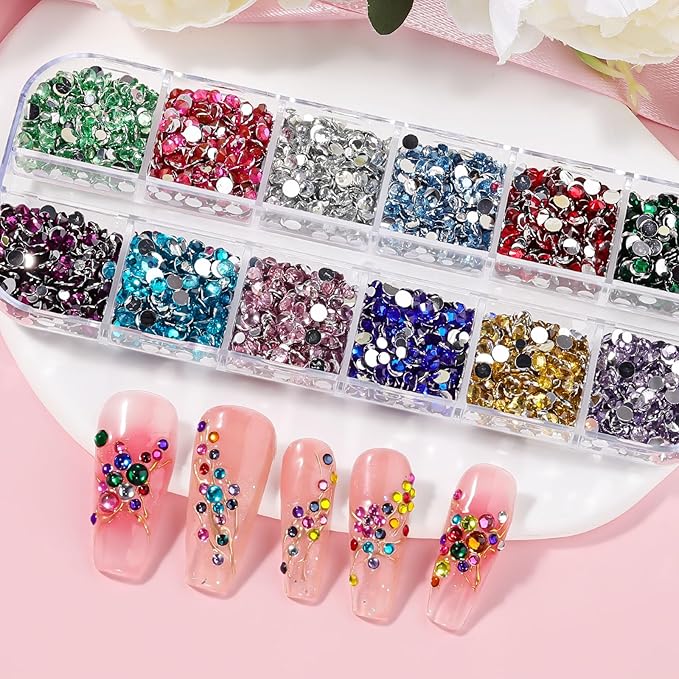 5000Pcs Resin Rhinestones for Nail Art, Small Colorful Rhinestone 2/3mm Bedazzling Flatback Crystals Nail Gems Nail Rhinestones with Pickup Tools for Manicure Decor Crafts DIY