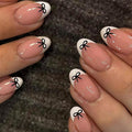 White French Tip Press On Nails Almond Short Fake Nails with Black Bow Design False Nails Valentines Day Bow Full Cover Acrylic Artificial Nails Press Ons Stick On Nail for Women DIY Manicure 24PCS