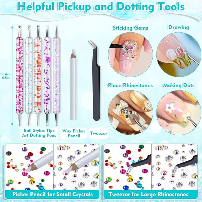 5608Pcs Makeup Rhinestones with Face Glue, Flatback Colorful Face Gems Crystal AB&Clear Eye Jewels with Pickup Dotting Tools for Eye, Body Makeup, Nail Art and DIY Crafts