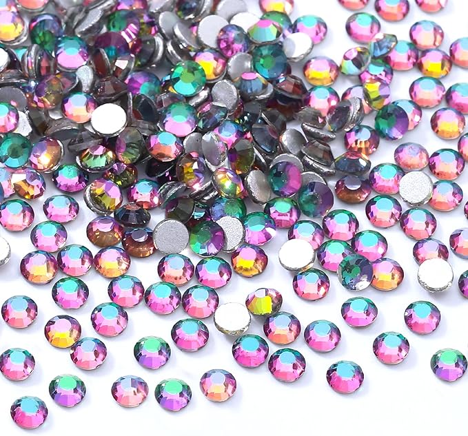 Green Volcano Flatback Rhinestones, Glass Rhinestones for Nail Art and Craft, Glue Fix, Loose Crystal Gemstones(Green Volcano, SS8, 1440pcs, 2.3-2.5mm)