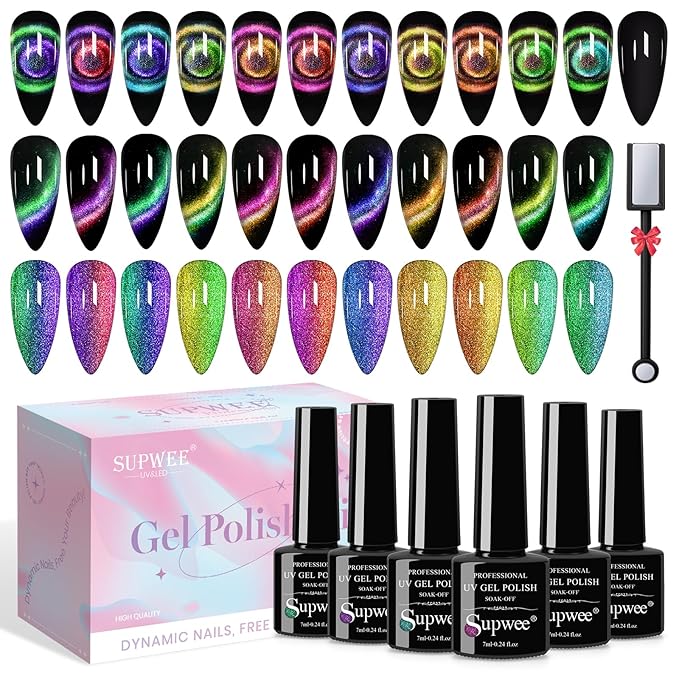 Cat Eye Gel Nail Polish with Magnet 9D Galaxy Cateye Manicure Soak Off UV DIY Salon Home Gift 12 Colors 7ml(0.24fl oz)