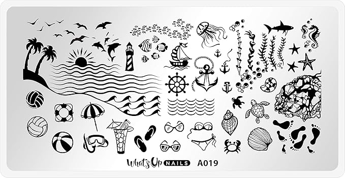 Whats Up Nails - A019 Beach Mode Stamping Plate for Nail Art Design