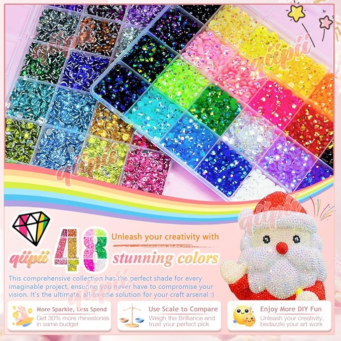 48 Color 5mm Jelly AB & Crystal Colorful Resin Rhinestones for Bedazzling Crafting SS20 Flatback Stones Gems Diamonds Charms for Nails Eyes Face Makeup Beauty Tumblers Bottles DIY Crafts Shoes
