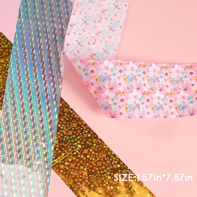 300 Sheets Nail Foils Transfer Nail Art Foil Stickers Laser Flower Iridescent Gradient Nail Sheets Leopard Print Marbling Transfer Sticker for Nails Decoration
