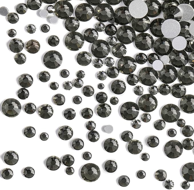 Beadsland Rhinestones for Makeup,8 Sizes 2500pcs Blackdiamond Flatback Rhinestones Eye Gems for Nails Crafts with Tweezers and Wax Pencil,Blackdiamond,SS4-SS30