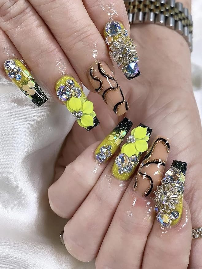 3D Acrylic Flower Nail Art Charms Handmade by Acrylic Powder - 15 colors, 24pcs Flowers Nail Rhinestones Kit 3D Crystal Nail Pearls Flat Design Acrylic Nail Art for Women Girls (Neol)
