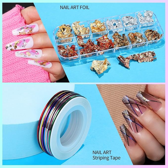 Teenitor Nail Art Kit, Nail Design Kit, Nail Art Tools with Nail Art Brushes Set, Nail Dotting Tools, Nail Rhinestones, Nail Stickers, Nail Art Tapes, Nail Art Foil
