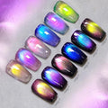 Born Pretty Cat Magnetic Eye Gel Nail Polish Set,Glitter Blue Pink Green Purple Holographic Magnetic Gel Polish Shimmer Auroras Gel Polish for Salon Manicure DIY 6PCS 7ML