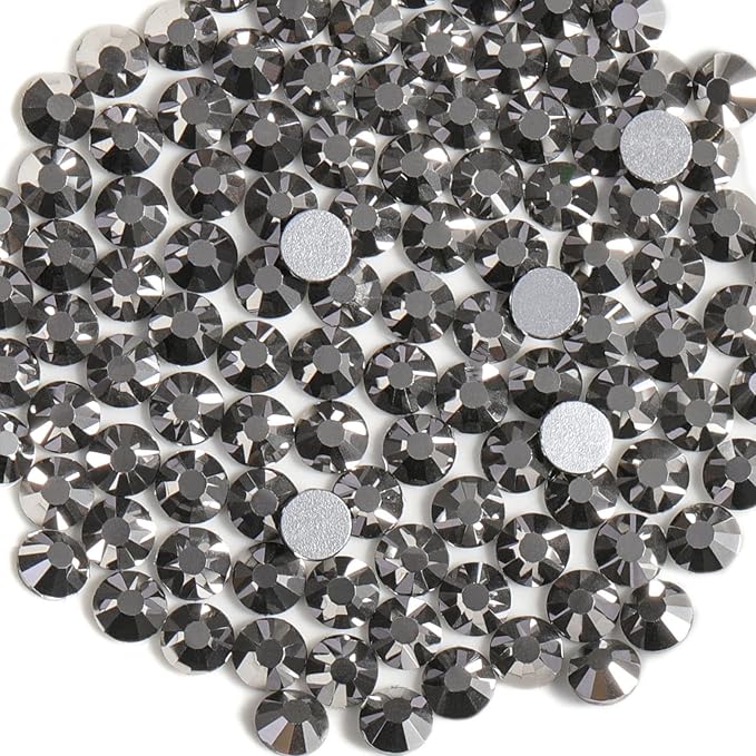 Beadsland 2880pcs Flat Back Crystal Rhinestones Round Gems for Nail Art and Craft Glue Fix,Hematite,SS6,1.9-2.1mm