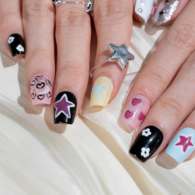 Sun&Beam Nails Handmade Press-on Short Coffin Ballerina White Yellow Y2K Sweet Summer Design Fashion False Nail Tips 10 Pcs Set (#272 M)
