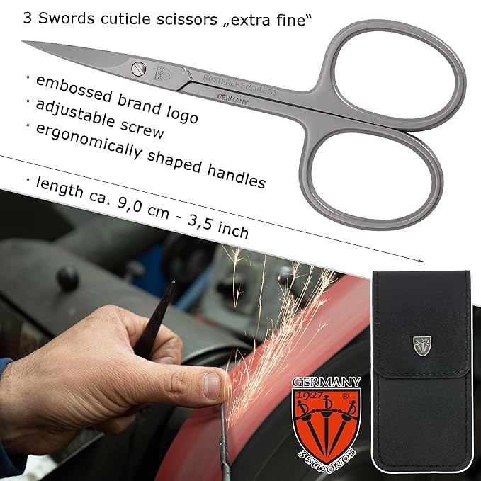 3 Swords Germany - brand quality STAINLESS STEEL INOX CURVED CUTICLE SCISSORS (1 PIECE) with case for manicure pedicure - nail care by 3 Swords - Made in Germany