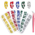 KADS Nail Crystals AB Nail Art Rhinestones 5 Colors Round Beads Flatback Glass Charms Gems Stones 6 Sizes for Nails Decoration Makeup Clothes Shoes (5 Colors+ Tweezer 1)