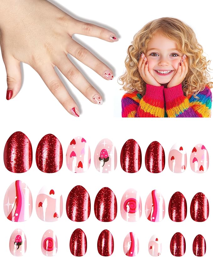 Press on Nails for Kids,tween Girls Trendy Stuff Fake Nails Kit,Pre-glue Glitter Stick on Nails for Kids 6-12 years old, Great for Girl Birthday Gifts,Parties&Makeovers Decoration