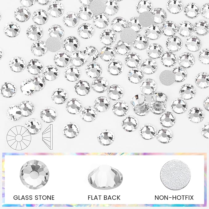 Novani Rhinestones 3000Pcs Flatback Crystal Round Loose Gemstones Glass Rhinestones for Crafts Makeup Nail Art Clothes Shoes DIY Decorations(SS6, 1.9-2.0mm,Crystal Clear)