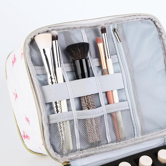 hibear Nail Supplies Organizer Nail Polish Storage Holds 30 BottlesNail Polish Storage Holds 30 Bottles Nail Kit Case Makeup Bag Vanity Case for Women (bow-3)