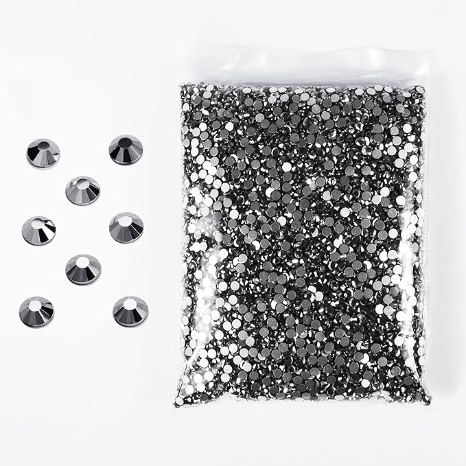 SS3-SS20 Crystal Glass Rhinestone Round Shape Flatbase Strass for DIY Nail Art Decorations Craft Making 14400PCS/Bag (SS8：2.3-2.4mm, Gray)