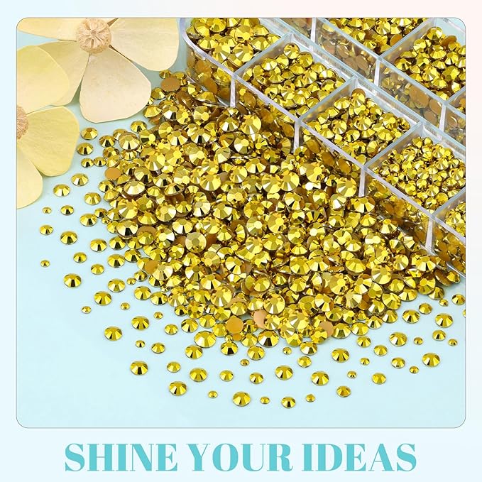 6100Pcs Resin Rhinestones for Crafting with 2Pcs 10ml B7000 Jewelry Glue, 1 Box Flatback Crystals Diamond (Bright Gold) for Bedazzling Crafts DIY Nail Art，Non Hotfix Gems for Clothing Shoes Tumblers