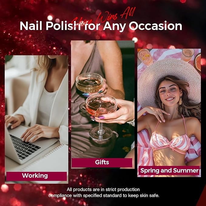 Morovan Magnetic Nail Polish Set：Cat Eye Glitter Red Green Purple Blue Nail Polish Kit Shimmer Quick Dry Nail Kit Bulk for Women Nail Art Manicure Salon Gift Holiday Party